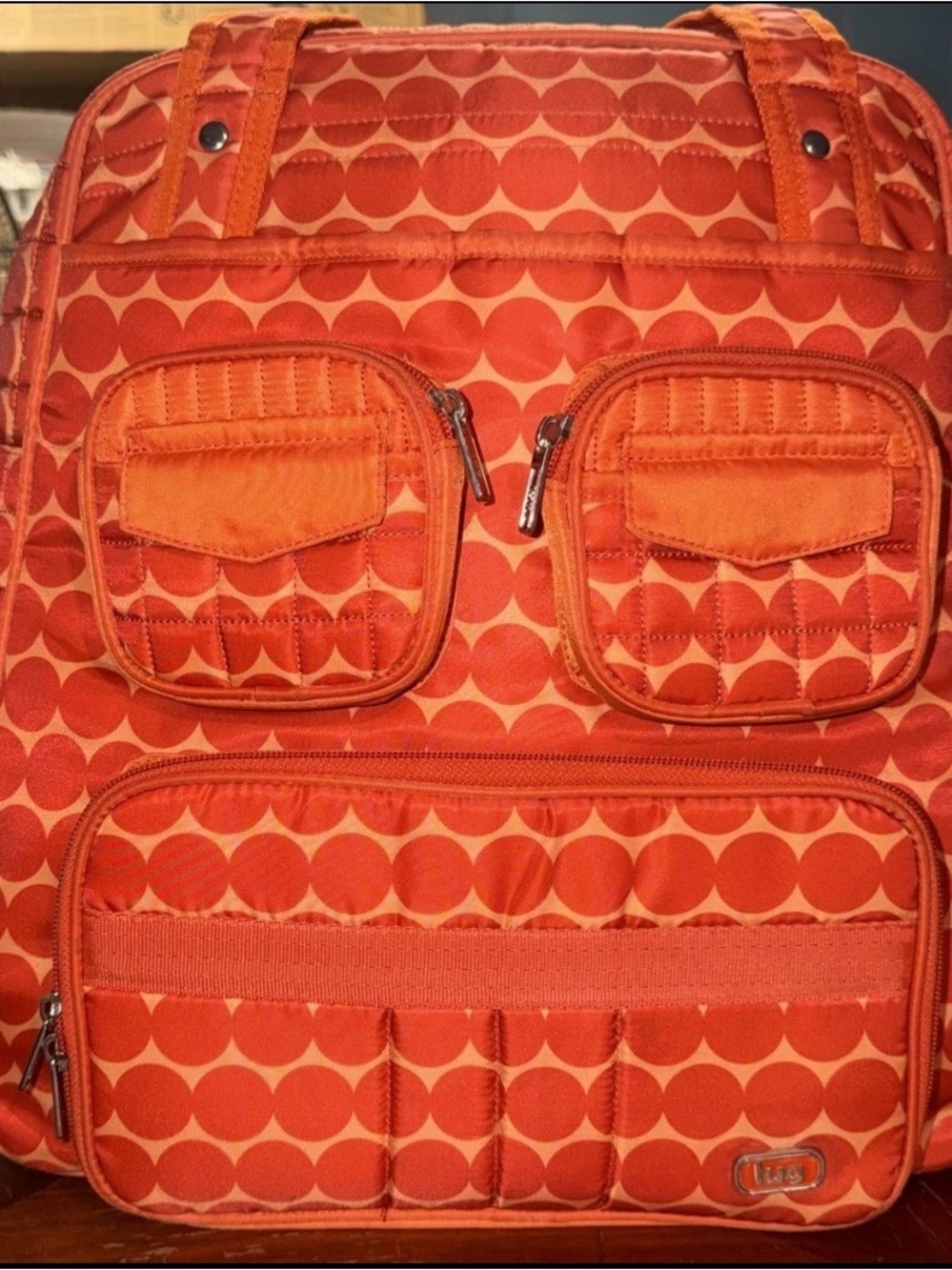 Lug Puddle Jumper Tote Bag Large Quilted Overnight Gym Bag Orange
Polka Dots